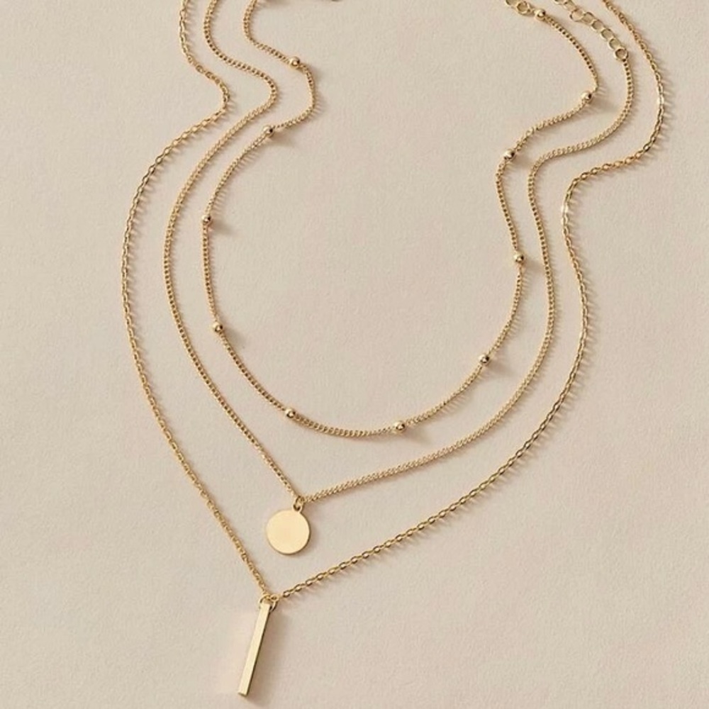 *New 3 pcs Bar & Disc Charm Necklace - Picture 1 of 5